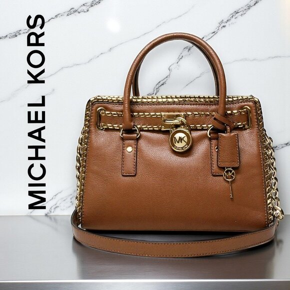 Michael Kors Hamilton Rich Brown Gold Chain Satchel Quiet Luxury Like New - Picture 1 of 16